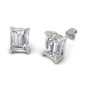 2 Carat DEW Emerald Cut Moissanite Stud Earrings in Sterling Silver (Certified)